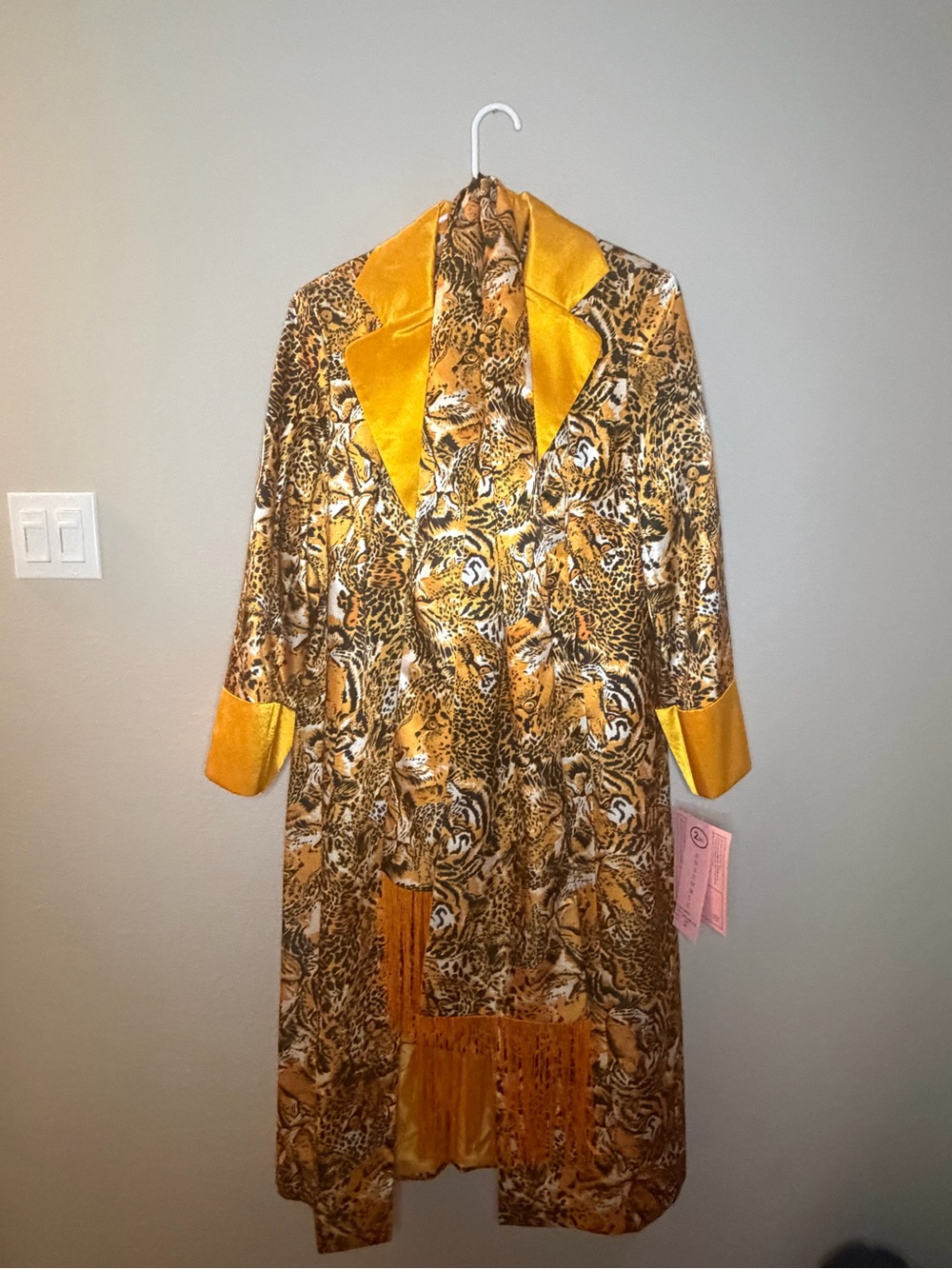 Grace Gold Animal-Print Satin Robe with Velvet Trim